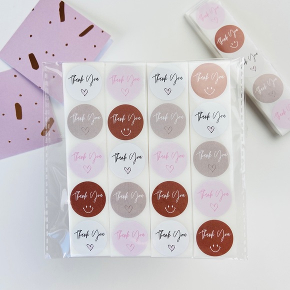 200 Thank You Stickers. Mixed Neutral Colour Smiley Face. Shipping Stickers. - Picture 2 of 7